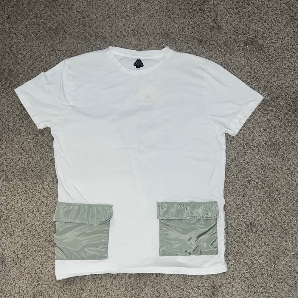 White T-Shirt with Green Pockets